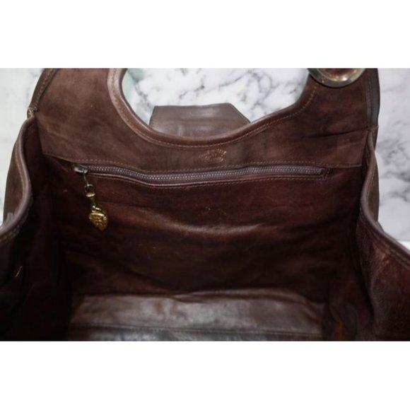 Gucci Brown Top Handle Shoulder Bag Suede Leather Gold GG - Picture 4 of 12